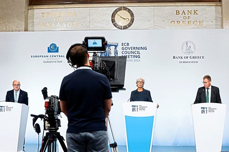 Christine Lagarde bei der Pressekonferenz der EZB.
