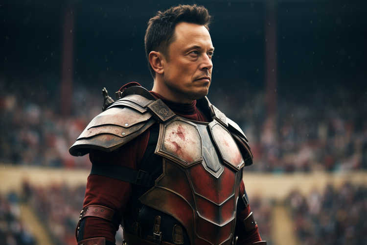 Das Bild zeigt eine KI-generierte Darstellung von Elon Musk als Gladiator