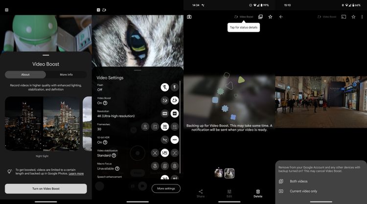 Screenshots der Google Kamera-App mit Video Boost