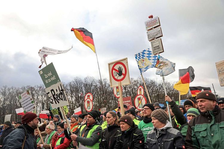 Bauernproteste im Jänner 2024 rund um das Brandenburger Tor.