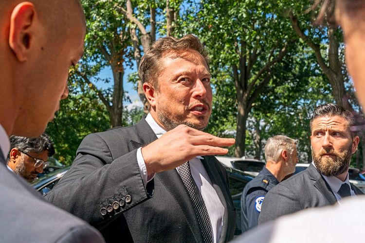 Elon Musk spricht mit Journalistinnen und Journalisten vor dem Kapitol
