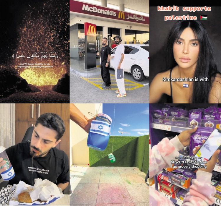 Um den Boykott von Produkten noch stärker ideologisch aufzuladen, werden in Videos auf Tiktok sogar Becher von Starbucks oder Burger von McDonalds in eine Israelfahne gewickelt.