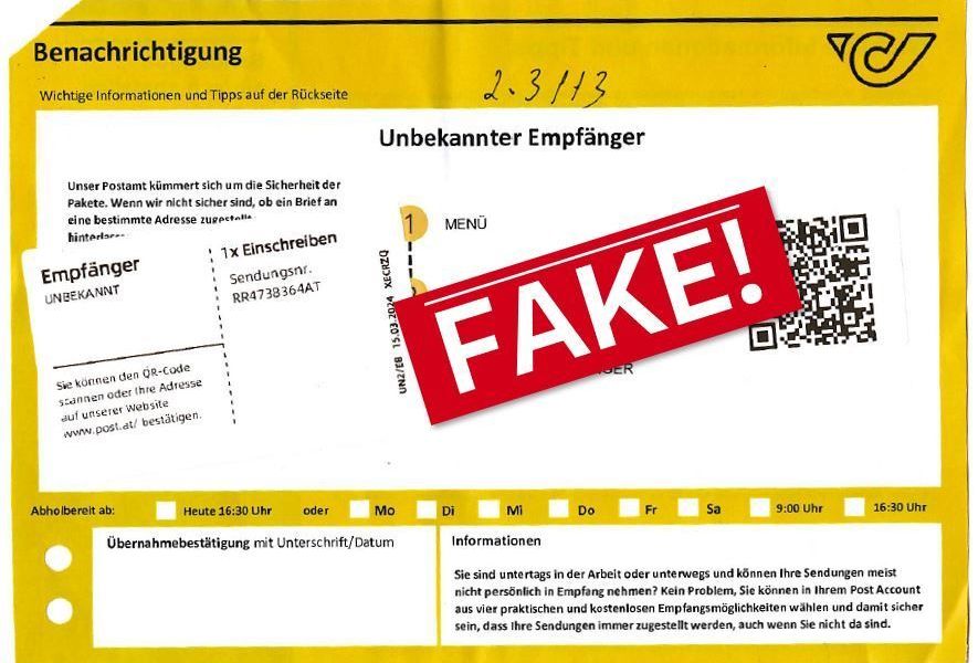 "Unbekannter Empfänger": Polizei warnt vor gefälschten gelben Zetteln der Post