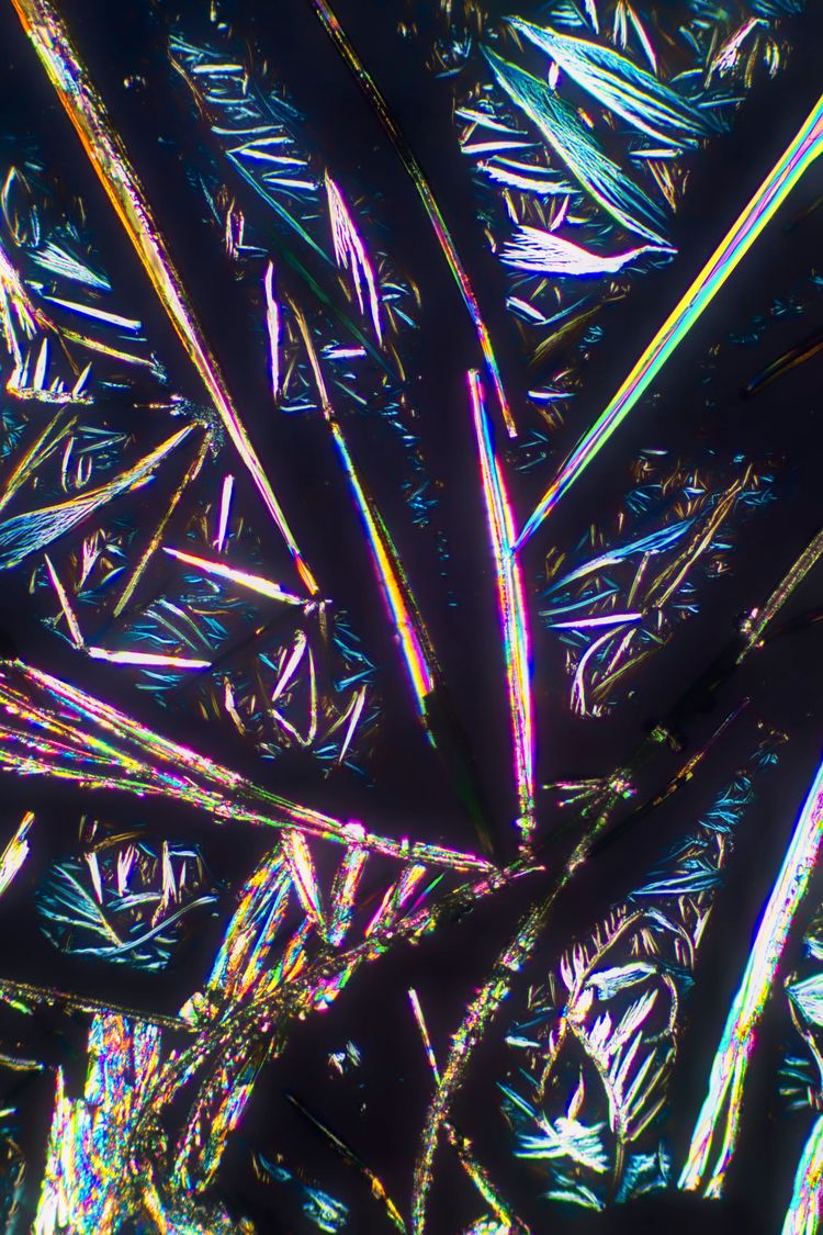 Kristalle der Aminosäure Glycin unter einem Mikroskop