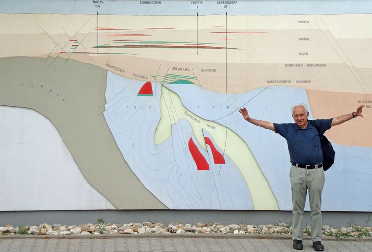 Godfrid Wessely vor geologischem Wandbild