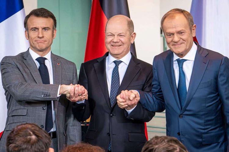 Emmanuel Macron, Olaf Scholz und Donald Tusk (v.l.n.r.)
