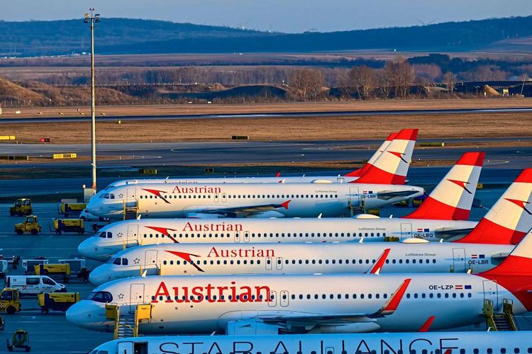 Alle AUA-Flugzeuge stehen derzeit am Flughafen Wien still.