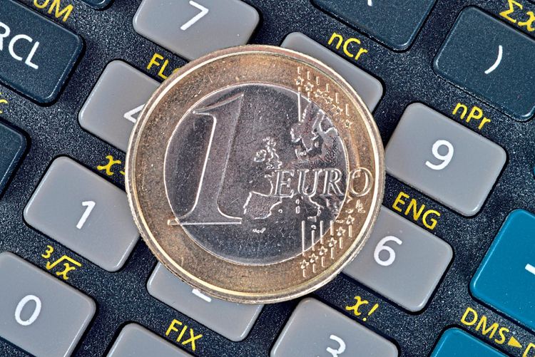 Euromünze auf Taschenrechner