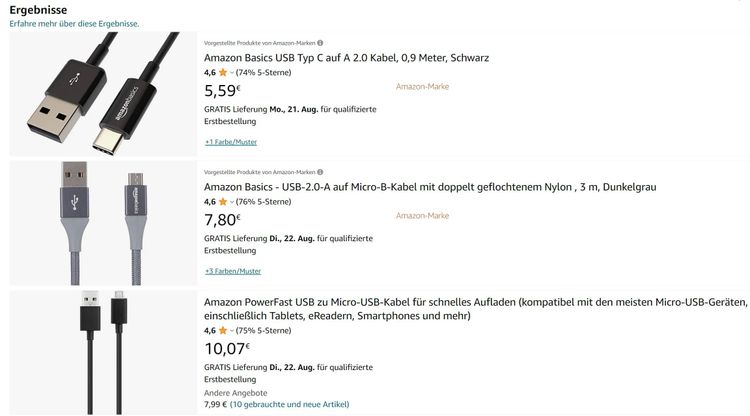 Der Screenshot zeigt eine neue Bewertungsanzeige, die Amazon gerade testet