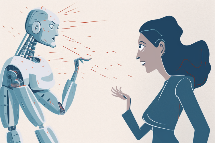 Frau und Roboter diskutieren