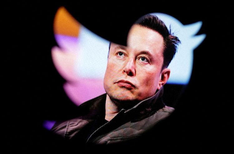 Elon Musk im Portrait vor einem Twitter-Logo
