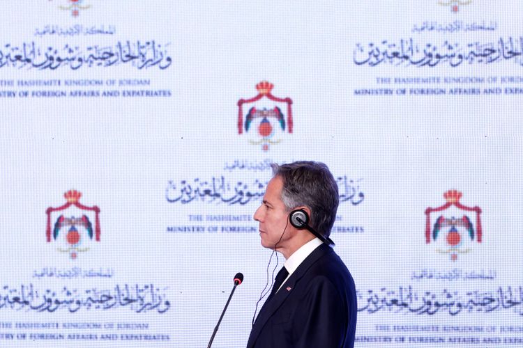 US-Außenminister Antony Blinken bei einer Pressekonferenz in der jordanischen Hauptstadt Amman.