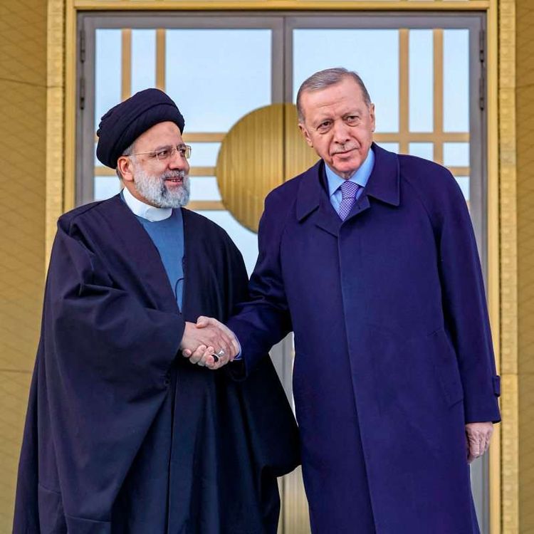 Recep Tayyip Erdoğan (re.) begrüßt seinen iranischen Amtskollegen Ebrahim Raisi in Ankara.