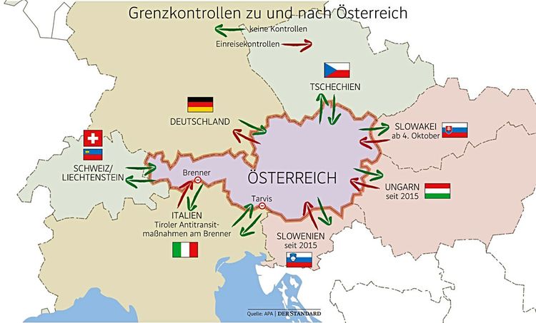 Die Grenzkontrollen zu und nach Österreich.