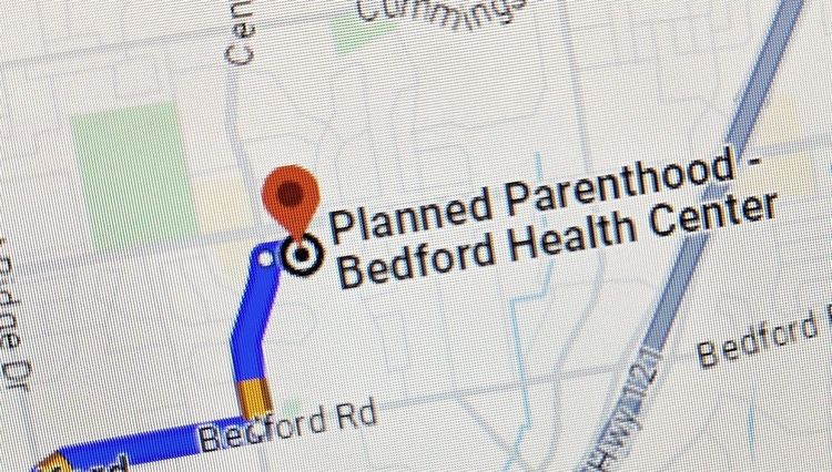 Google-Maps-Route zu einer Abtreibungsklinik