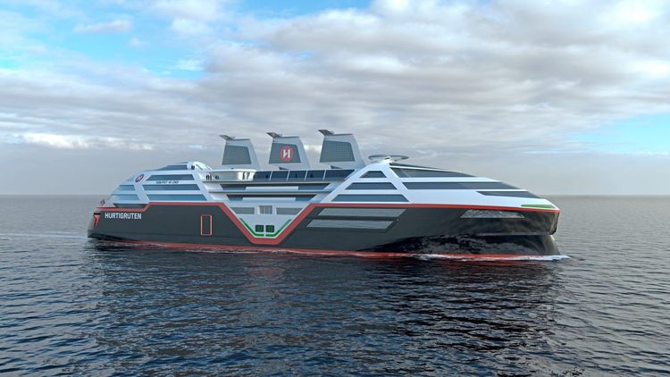 So soll sie aussehen, die nachhaltige Zukunft der Kreuzfahrtschiffe, zumindest wenn es nach Hurtigruten geht.
