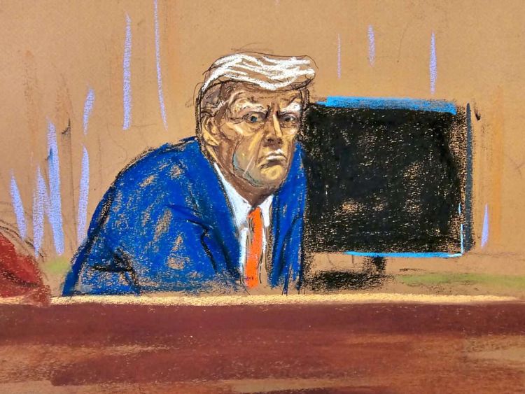 Gerichtszeichnung von Donald Trump.
