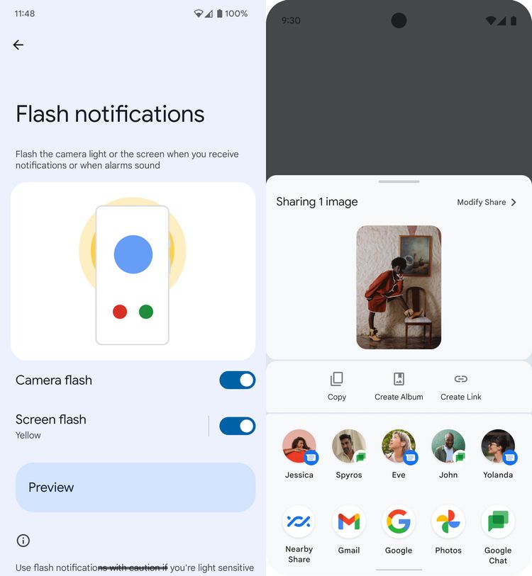 Flash Notifications und Sharing Dialog.