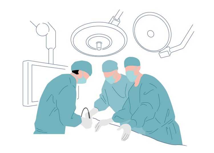 Illustration, medizinisches Personal in einem OP-Saal