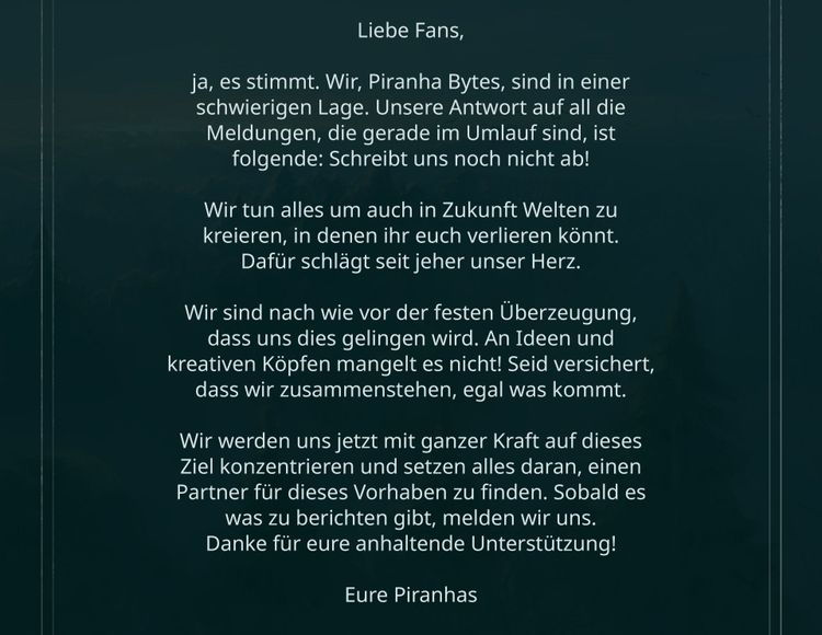 Statement von Piranha Bytes zur Lage des Studios