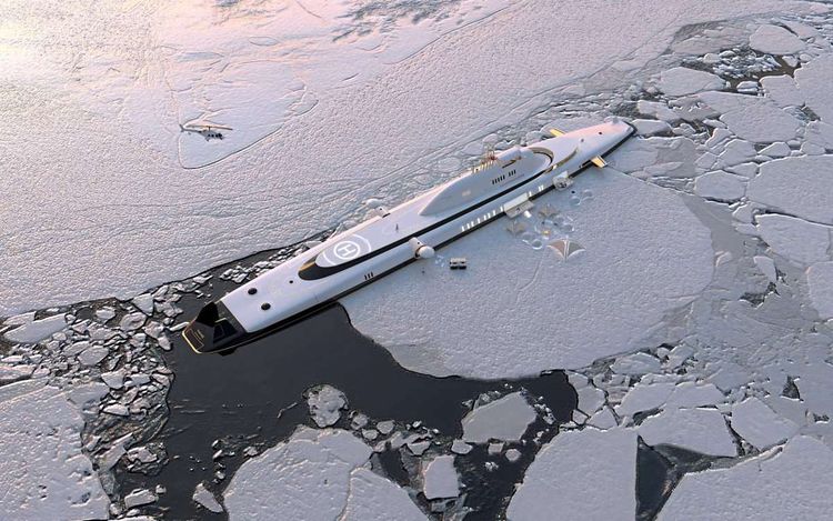 Die Migaloo dringt auf einer Visualisierung durch ein Polarmeer