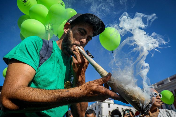 Ein Cannabisenthusiast bei einer Pro-Marihuana-Demonstration in Madrid.