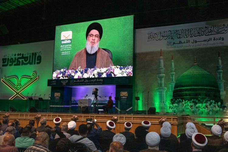 Hisbollah-Chef Hassan Nasrallah bei seiner jüngsten Rede Anfang Oktober.