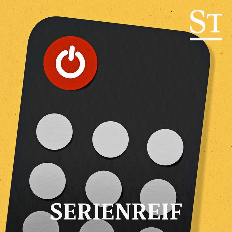 Eine stilisierte Fernbedienung vor gelbem Hintergrund. Oben links ein roter Einschaltknopf mit weißem Symbol, rechts das 