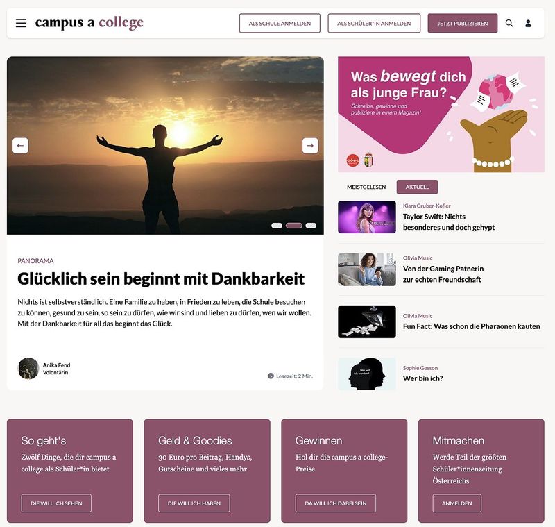 Wer hinter der digitalen Schülerzeitung "Campus A College" steht