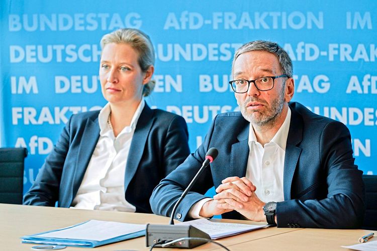 Pressekonferenz der AfD-Bundestagsfraktion zu Grenzschutz in Europa mit Alice Weidel und Herbert Kickl in Berlin 2020.