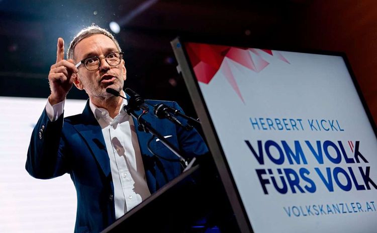 Bundesparteiobmann Herbert Kickl Anfang April im Rahmen eines Landesparteitags der FPÖ Wien.