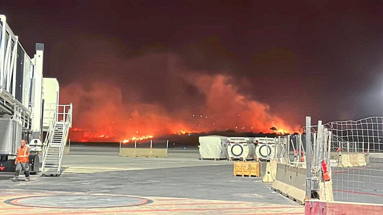 Feuer vor dem Flughafen in Palermo