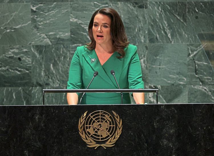 Die ungarische Präsidentin Katalin Novák bei der UNO-Generaldebatte in New York. 