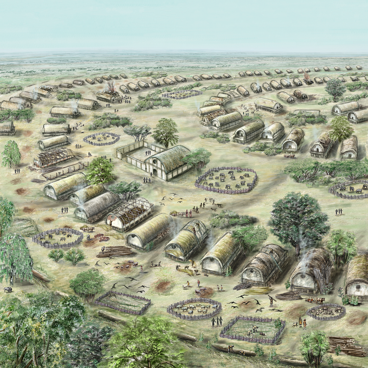 Illustration einer bäuerlichen Megasiedlung