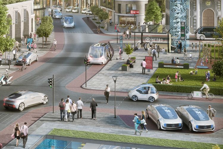 Stadtverkehr mit autonomen Autos mit der Technologie von Daimler und Bosch