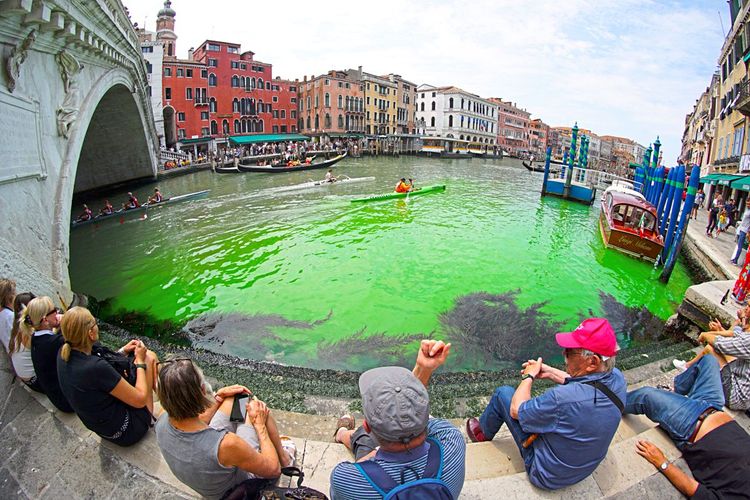Grüne Flüssigkeit im Canal Grande in Venedig nicht gefährlich