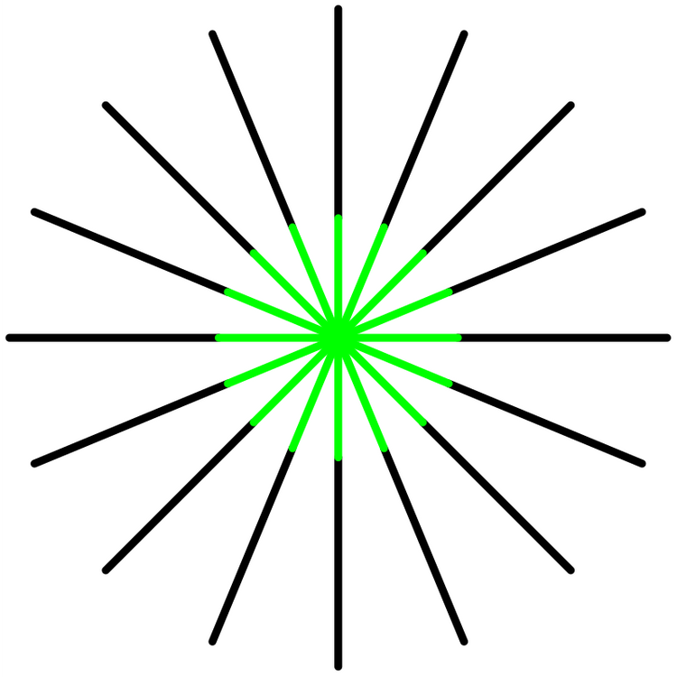 Sternförmige Linien, zum Teil grün gefärbt