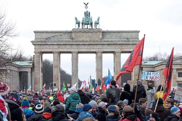 Aufnahme von der Kundgebung in Berlin.