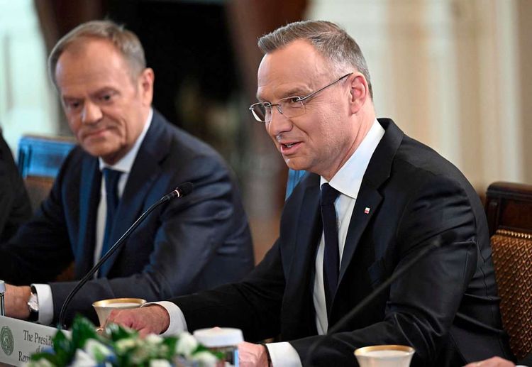 Polens Staatsoberhaupt Andrzej Duda (rechts) und Premierminister Donald Tusk am Dienstag in Washington