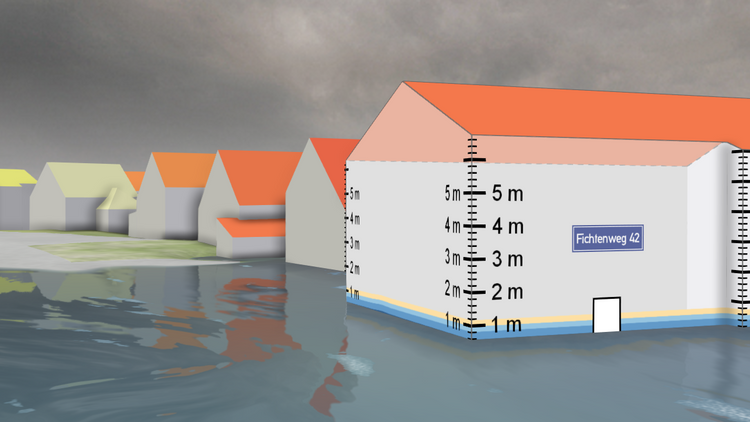 Gebäude Hochwassersimulation Hora 3D