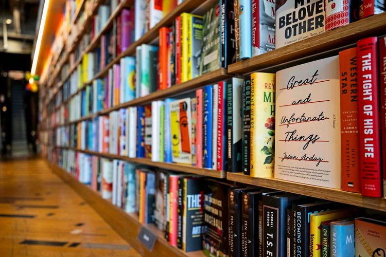 Eine Bücherreihe in einem Buchladen in Washington, D.C., aufgenommen am 17. August 2026. Im Vordergrund ist das Buch „Great and Unfortunate Things“ von Jason Arday zu sehen, präsentiert auf einem Regal.