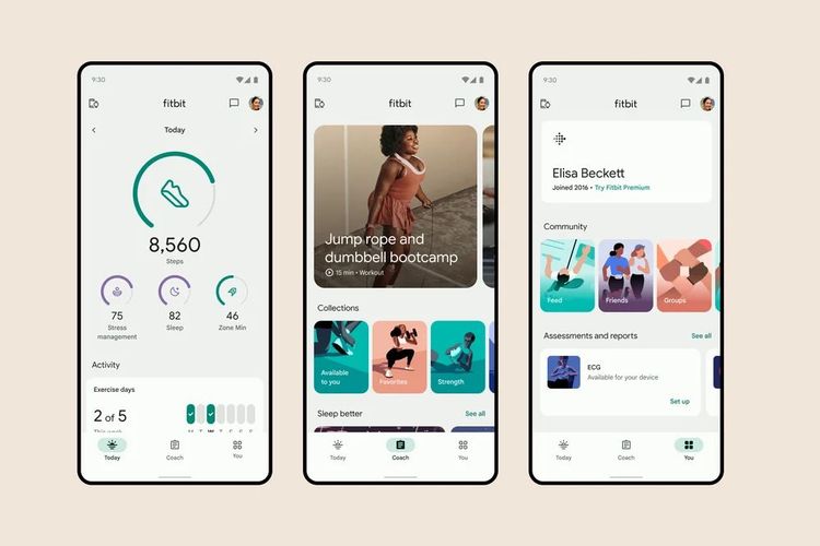 Drei Screenshots der neuen Fitbit-App
