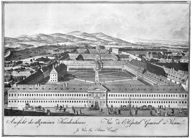 Altes AKH in Wien, Kolorierter Stich von 1784