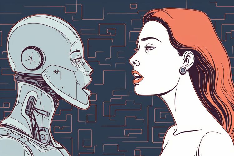 Roboter diskutiert mit Mensch
