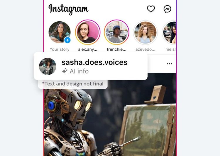 Eine Montage, wie künftig die Markierung von KI-Videos in Instagram aussehen könnte
