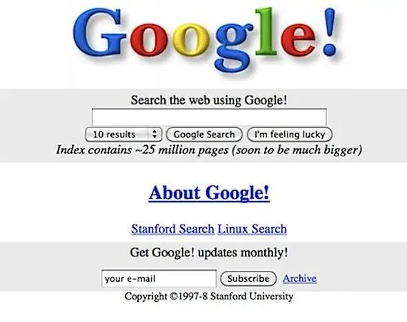 Ein Screenshot der ersten Version von Google