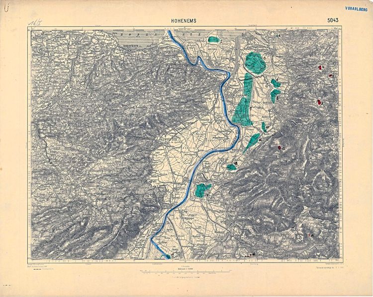 Erfasste Moore im Rheintal um 1911 auf Karte aus der Monarchie