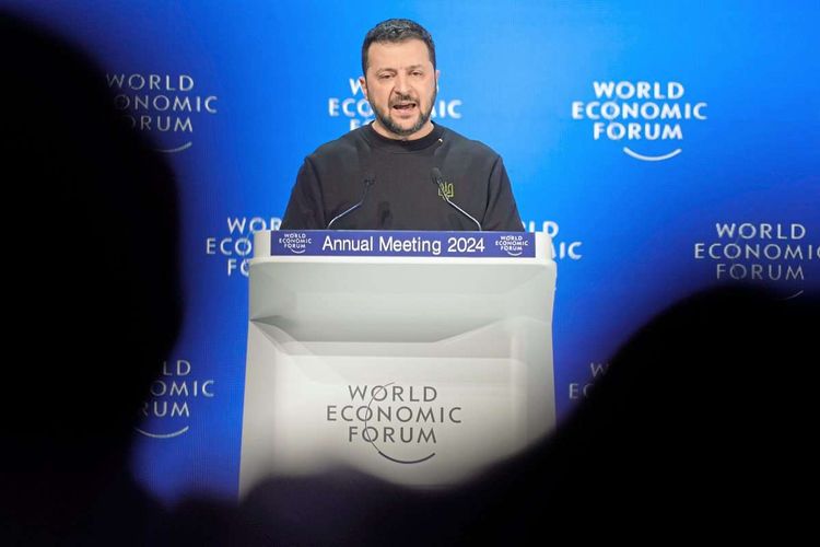 Wolodymyr Selenskyj bei seiner Rede in Davos.
