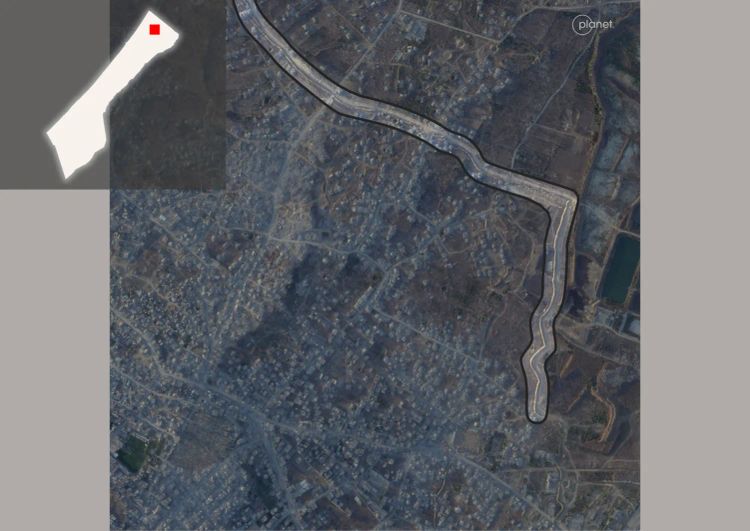 Satellitenbild des Erdwalls im Norden des Gazastreifens.