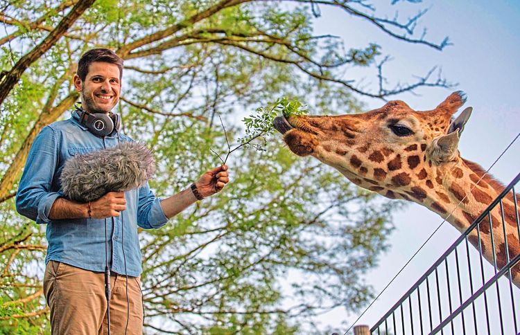 Forscher Anton Baotic nimmt Giraffen akustisch auf